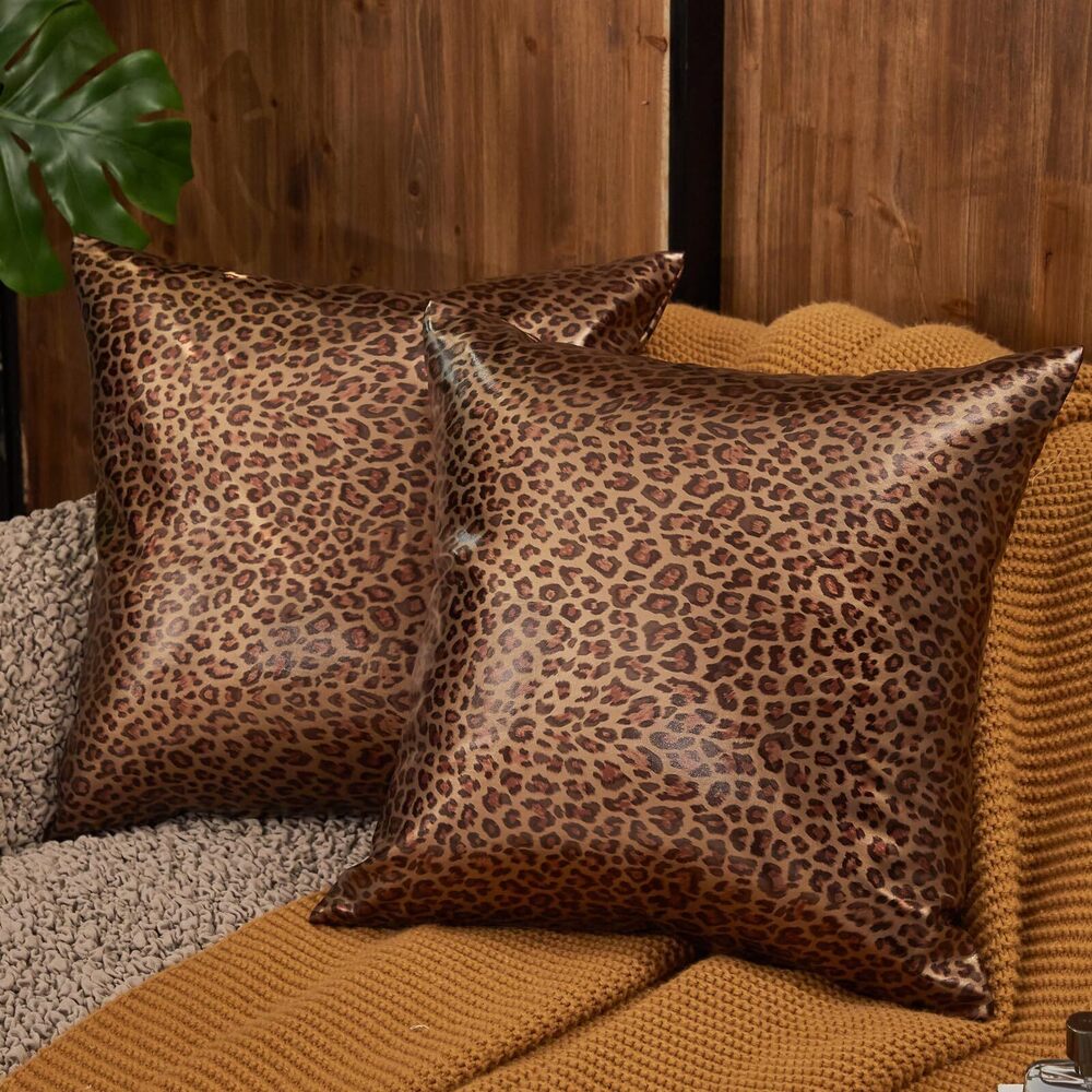 6222 Brown Leopard Pillow Cover 22x22 Inches Cheetah Animal Skin Modern